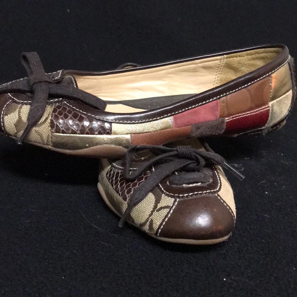 Coach size 6.5 brown/multi leather loafers - Picture 3 of 5
